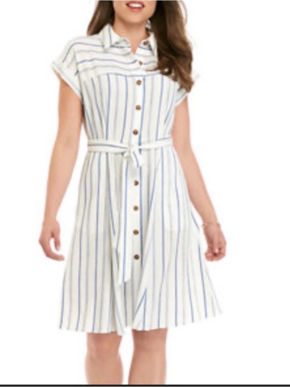 Calvin Klein Button Down Short sleeve White Dress with Gray Stripes